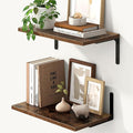 Fun Memories Deep Floating Shelves, 16W x 8D Floating Shelves Set of 2, Wall Mounted Shelf with Metal Brackets, Rustic Wood Wall Shelf for Bathroom, Kitchen and Living Room, Rustic Brown