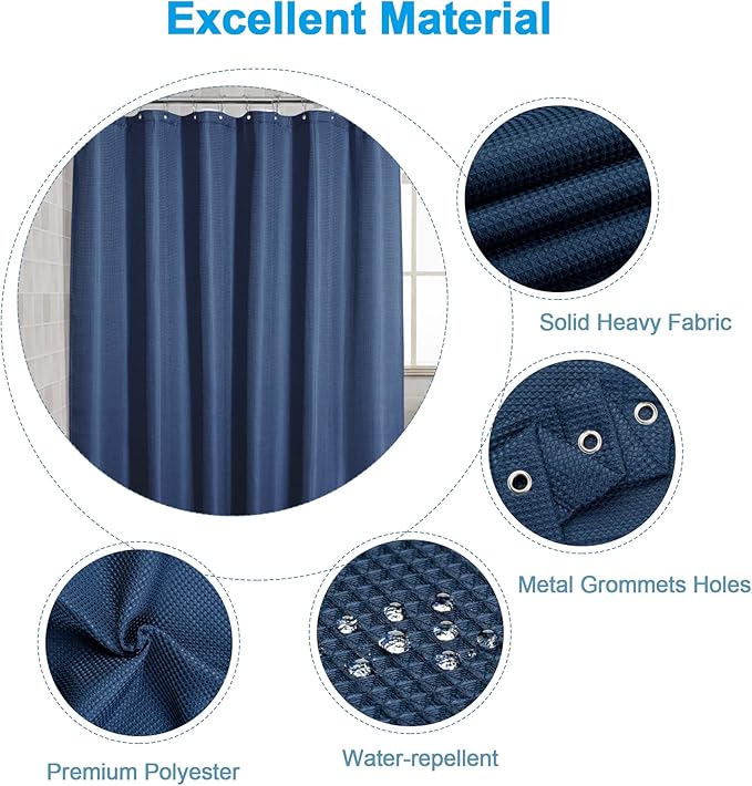 AmazerBath Navy Blue Waffle Shower Curtain Half Size, Stall Shower Curtain Fabric, Hotel Quality Bathroom Shower Curtains, 36 x 72 Inches