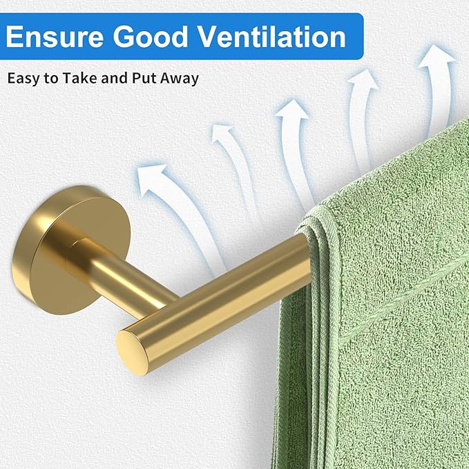 24 Inch Brushed Gold Towel Bar for Bathroom Wall, SUS304 Stainless Steel Bathroom Towel Rack Wall Mounted, Total Length 26-Inch Shower Towel Holder Rod, Modern Home Decor