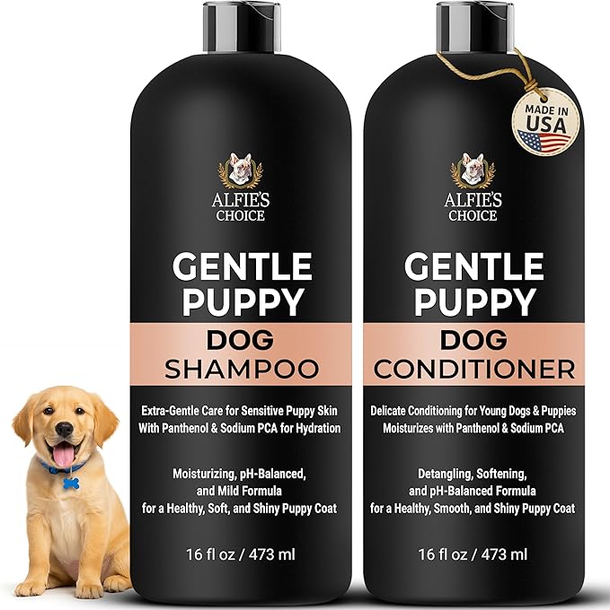 ALFIE'S CHOICE Puppy Shampoo and Conditioner Set | 16 fl oz Each | for Sensitive & Itchy Skin | Puppies, Adults & All Breeds of Dogs