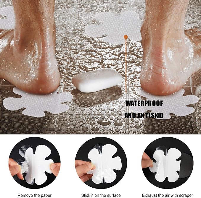 36PCS Bathtub Stickers Non-Slip, Safety Shower Treads Adhesive Appliques with Premium Scraper (White)