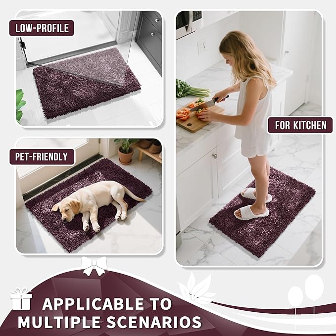 Yimobra Long Bathroom Rugs Runner 60x24 Inch, Extra Thick Soft Absorbent Chenille Bath Mat, Non Slip Machine Washable, Quick Dry Bath Rugs for Bathroom Floor, Tub and Shower, Purple Grey