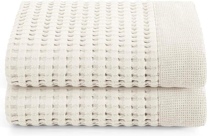 GILDEN TREE Waffle Hand Towels for Bathroom Quick Dry Large Luxury Lint Free Super Absorbent Cotton Hand Towels Set of 2, Modern Style (Cream)