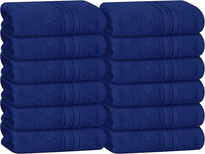 BOUTIQUO Ultra Soft Cotton Washcloths, Contains 12 Piece Face Cloths 12x12 inch, Ideal for Everyday use Face Towels, Compact & Lightweight Multi Purpose Washcloths - Navy Blue