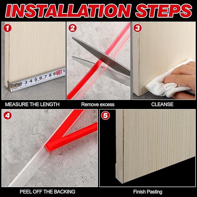 2 Pcs 3/8'' x 73'' Long Clear Vinyl L-Type Seal Strip with Pre-Applied Self Adhesive Threshold Water Dam Barrier Bathroom Glass Shower Door Seal Strip for Gap Frameless Shower Door