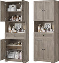 Tall Bathroom Storage Cabinets with Drawer, Farmhouse Linen Cabinet with Doors & Shelves, 67” Tall Storage Cabinet Freestanding for Bathroom, Dining Room, Kitchen, Pantry, Laundry, Narrow Corner,Brown
