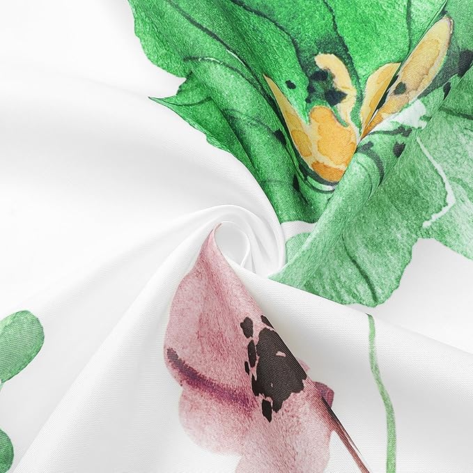 Gibelle Watercolor Floral Shower Curtain, Emerald Green Beige Flower Shower Curtain for Bathroom, Modern Minimalist Waterproof Fabric Shower Curtain Set 72x72 Inch