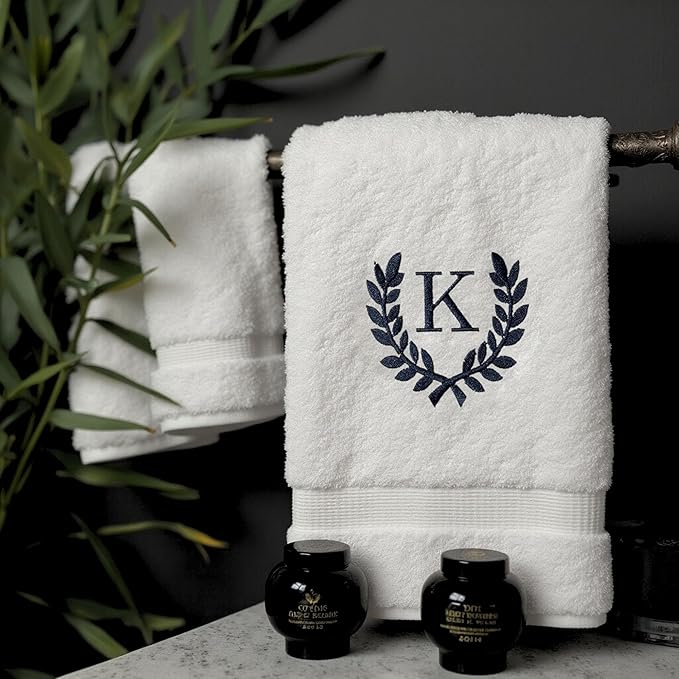 Decorative and Monogrammed Hand Towels for Bathroom Kitchen Makeup | Personalized Gift for Wedding-Bridal | Roman Font Custom Luxury Turkish Towel | Spa Collection, Oversized, 16 X 30 Inch, Set of 2