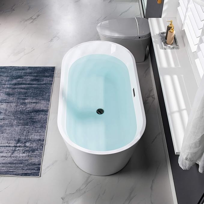 WOODBRIDGE BTA1514-MB-Drain &O+ Pillow Bathtub, Black