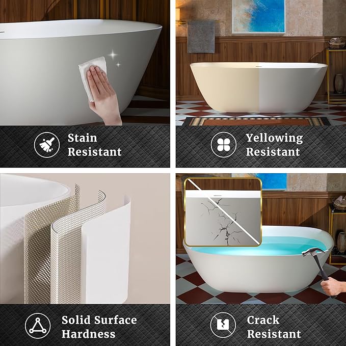WOODBRIDGE 67" L x 32-5/8" W Luxury Contemporary Solid Surface Stone Resin Freestanding Bathtub in Matte White