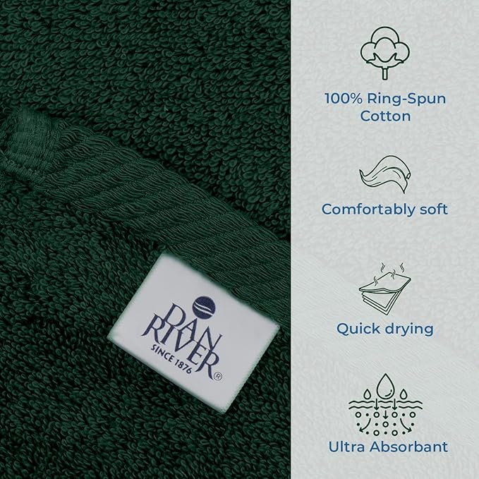 DAN RIVER Pack of 1 Bath Sheet 40x80 Inches, Oversized Bath Towels Extra Large, Organic Cotton Towels for Bathroom - Hunter Green