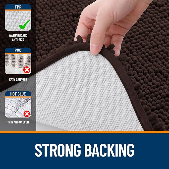 OLANLY Bathroom Rugs 47x20, Extra Soft Absorbent Chenille Bath Rugs, Rubber Backing Quick Dry, Machine Washable Bath Mats for Bathroom Floor, Tub and Shower, Home Decor Accessories, Brown