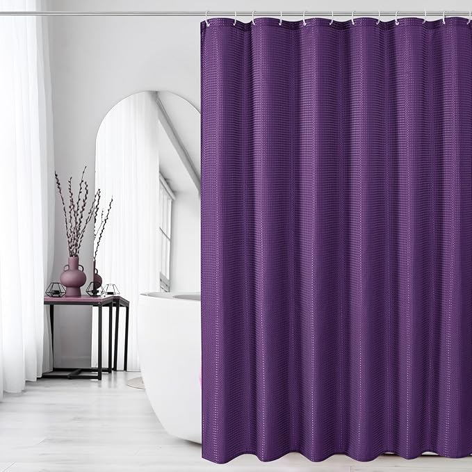 Gibelle Small Stall Shower Curtain 36 x 72, Narrow Half Waffle Weave Textured Fabric Shower Curtain for Bathroom, Water Repellent, Machine Washable, Purple