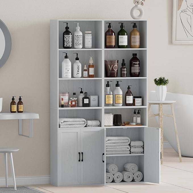 Tall Bathroom Storage Cabinet, Bathroom Floor Cabinet with Wide 4 Tier Shelf, Storage Unit for Living Room, Entryway, Kitchen (Embossed White, 1 PCS)