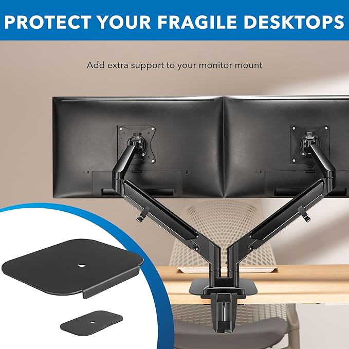 Mount-It! Monitor Mount Reinforcement Plate, Steel Desk Protector for Glass and Thin Tabletops, Compatible with C-Clamp and Grommet Mounts, Anti-Skid EVA Pads, Supports Multi-Monitor Setups