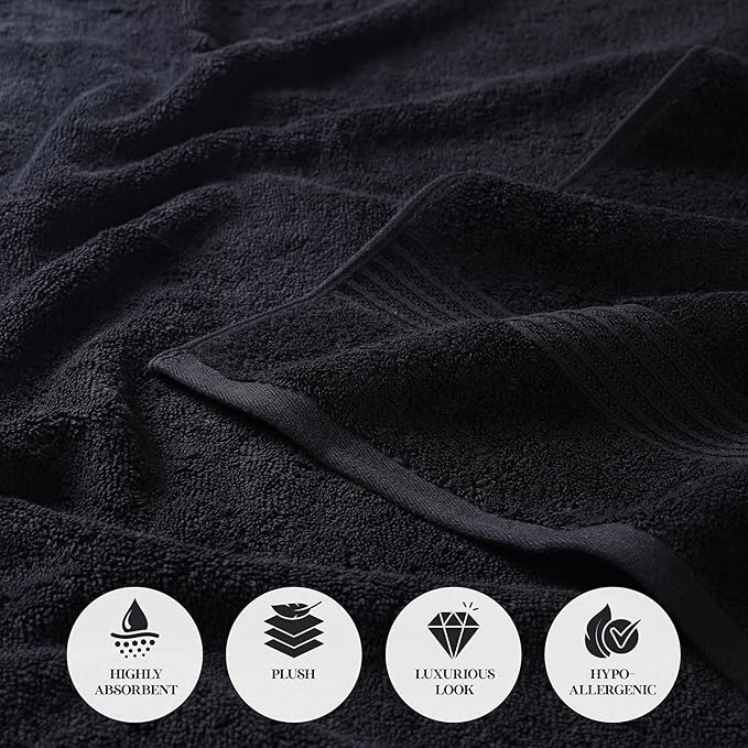 Superior Egyptian Cotton 2-Piece Bath Sheet Towel Set, Oversized Body Towels For Adults And Kids, Large Towel For Bath, Shower, Guest Bathroom, Spa, Gym, Resort, Essentials, Airbnb, Black