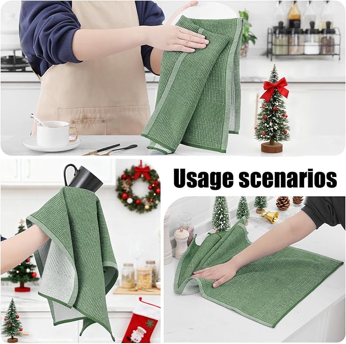 Homaxy Premium Kitchen Towels(18”x 28”, 6 Pack), Large Cotton Kitchen Hand Towels, Flat and Terry Dish Towels, 380 GSM Highly Absorbent Tea Towel Set with Hanging Loop, Grass Green
