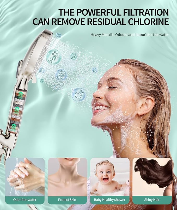 SR SUN RISE Filtered Shower Head with Handheld High Pressure 9 Spray Mode Showerhead Detachable Shower Head Water Softener Filters Beads for Hard Water Remove Chlorine 4 Filters Brushed Nickel