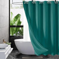 MitoVilla Dark Green Long Shower Curtain Liner Set 72 x 80, No Hooks Needed 80 inch Long Heavyweight Waffle Fabric Shower Curtain Set with Snap-in Liner for Hotel Grade Spa-Like Bathroom Decor