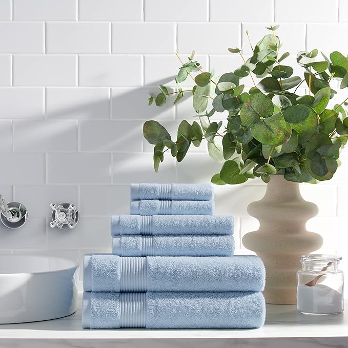 Arkwright 100% Cotton Luxury 36 Piece Bath Towel Sets Bulk - Case of 6 - Soft & Absorbent 600 GSM, Quick-Drying, Perfect for Beach Houses, Hotels, and Rental Properties, Misty Blue