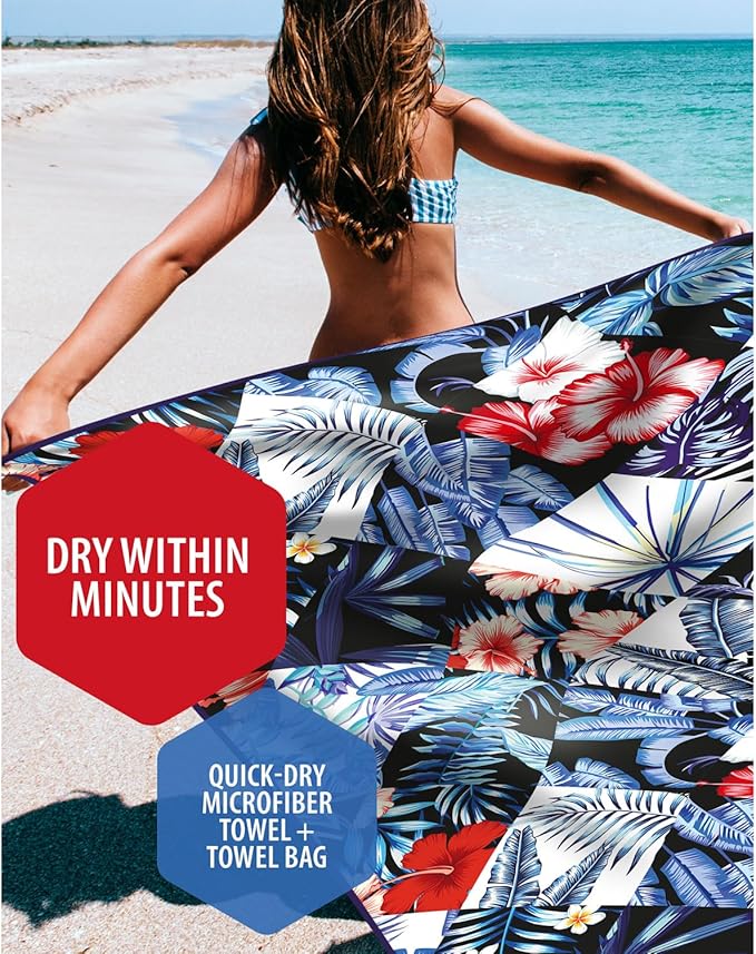 VENTURE 4TH Microfiber Beach Towel: Quick-Dry, Compact, Sand-Free, Absorbent, Sandproof and Lightweight - Perfect for Camping, Beach, and Roadtrips (Midnight Bloom Design | 35x78 inches)