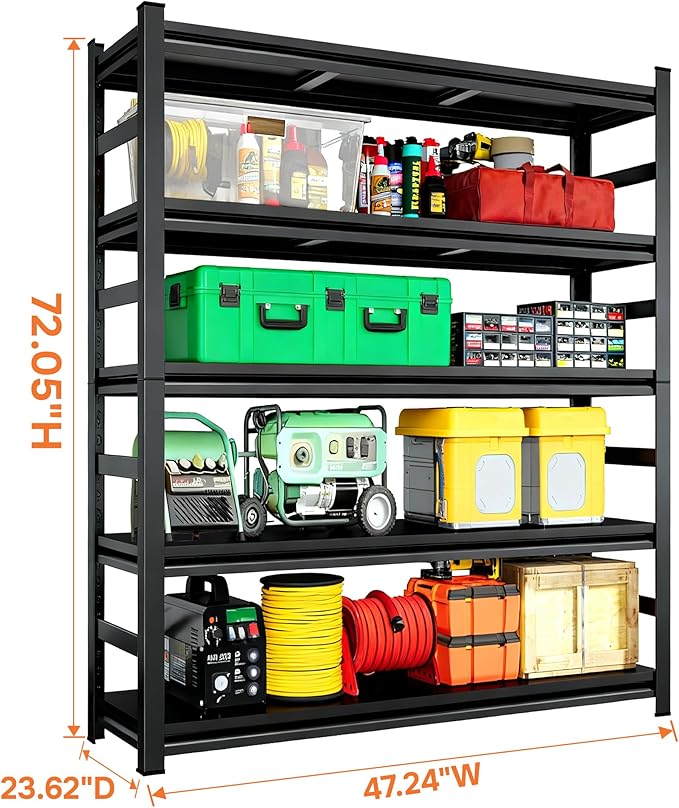 Adjustable Storage Shelves for Garage, Heavy Duty Metal Shelving Unit, 5-Tier Steel Shelves, Garage Storage Rack, Industrial Shelf Organizer