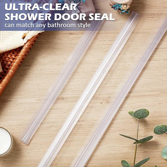 Frienda 4 Pcs Shower Door Bottom Seal 3/8" x 36'' Clear PVC Glass Door Sweep Shower Frameless Seal Strip for Replacement Stopping Leaks and Creating Water Barrier