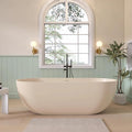 SJ STAR&JANE 69" Solid Surface Freestanding Bathtub,Milk Coffee Stone Resin Soaking Tub, Modern Stand Alone Tub for Bathroom, Integrated with Overflow & Pop-up Drain