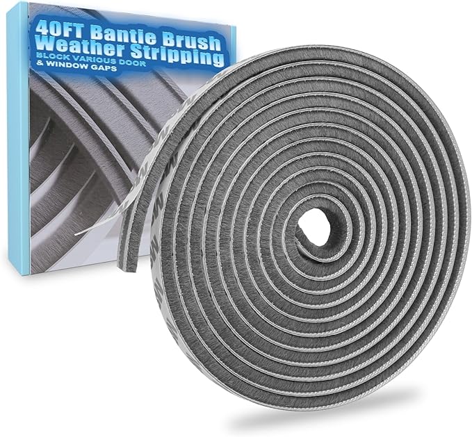40FT Brush Weather Stripping Door Window Seal - Weather Strip Insulation for Door Frame & Window, Soundproofing Weather Stripping