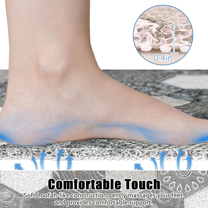 Shower Mat Non Slip - 24x36 Inch Shower Mats for Inside Shower with Drain Hole in Middle, Super Soft and Comfortable PVC Loofah Massage Bath Mat for Shower, Anti Slip Shower Stall Mat, Quick Drying