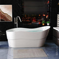 Empava Bathtub, 67" Soaking Tub, Acrylic Free Standing Tub with End Drain and Overflow, Contemporary Design Bathtub for Bathroom, cUPC Certified, Glossy White