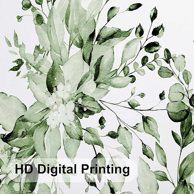 Colorful Star Olive Green Eucalyptus Waterproof Shower Curtain Set with Hooks, Minimalist Watercolor Floral Print Bathroom Décor, Plant Leaves Washable Fabric Shower Curtain, 72 x 72 Inch