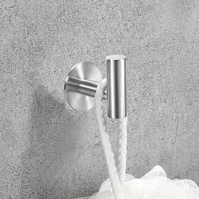 Vuzvuv Adhesive Brushed Nickel SUS304 Stainless Steel Towel Hooks – Heavy Duty Waterproof, Self-Adhesive Coat Robe Hook for Bathroom, Kitchen, Hotel (2-Pack)