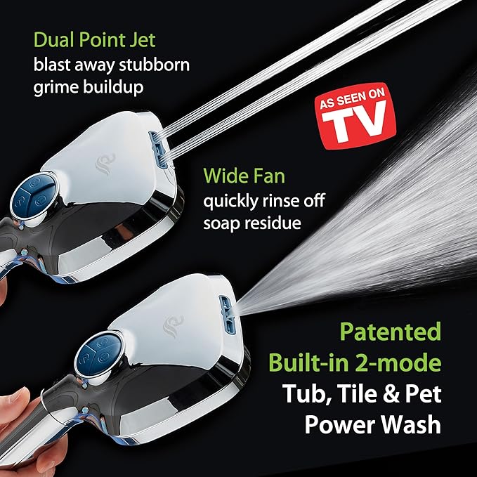 6-way High Pressure 82 Spray Mode Filtered Showerhead Combo - Handheld Shower Head Filters Chlorine to Heal Dry Skin, Revive Hair - Dual Power Wash Cleans Tub, Tile, Pets - Hard Water Softener, Chrome