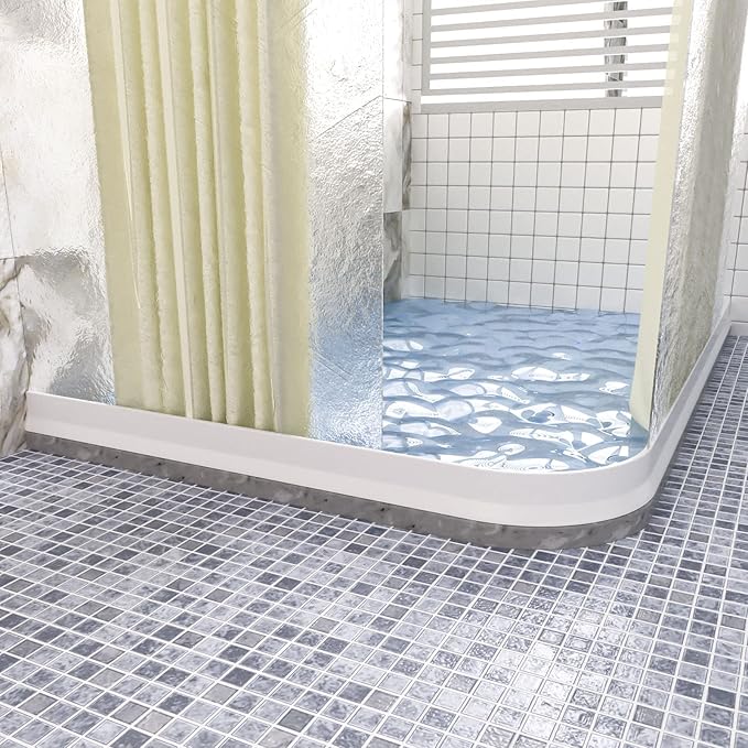 3" High Shower Threshold Water Dam 74 IN Collapsible Shower Water Splash Guard for Curbless Shower Threshold Barrier Water Stopper for Wet and Dry Separation Bathroom and Kitchen (White)