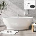 FerdY Koh Samui 65" Freestanding Bathtub, Elegant Oval Shape, Double Walled Insulation Bathtub with Center Matte Black Drain & Minimalist Linear Design Overflow