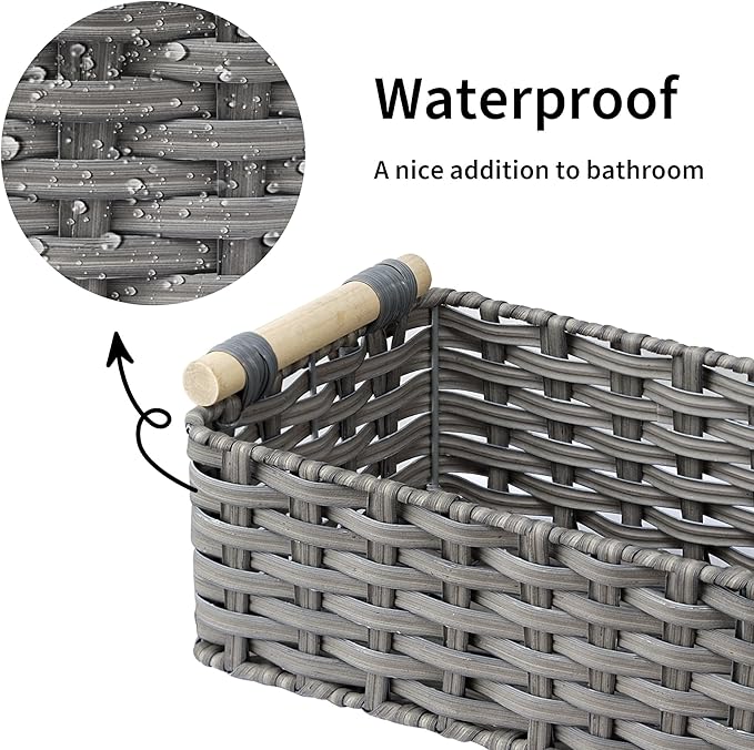 GRANNY SAYS Wicker Baskets for Storage, Wicker Baskets for Shelves, Waterproof Toilet Tank Topper, Toilet Paper Basket for Back of Toilet, Gray