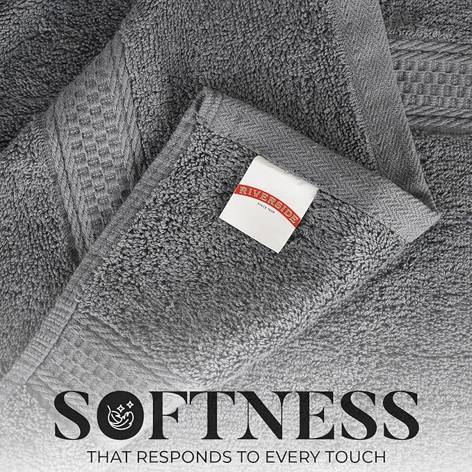RIVERSIDE 100% Ring Spun Cotton Large Bath Towels Set of 4, 27 x 54 Inches – Quick Dry, Soft & Highly Absorbent Towels for Shower & Bathroom – Luxury 600 GSM Towels for Home, Spa, Gym, Hotel, Grey