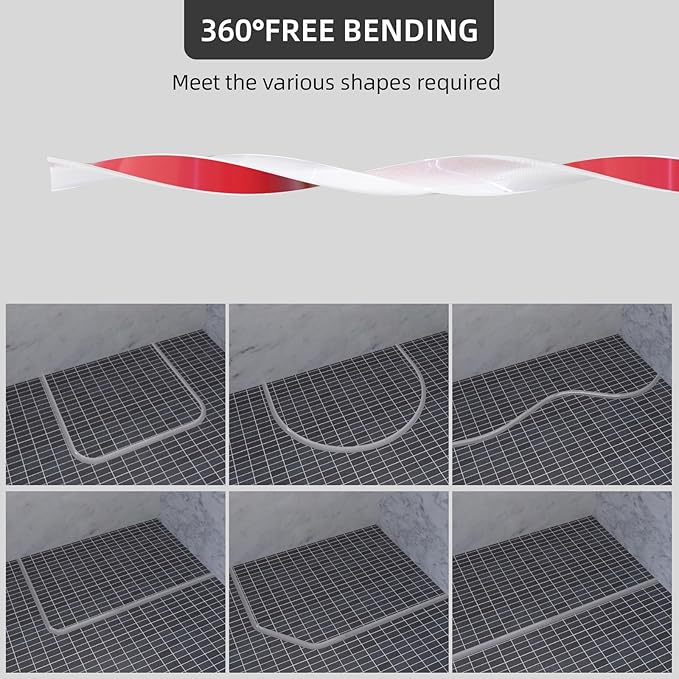98Inch Collapsible Shower Threshold Water Dam Barrier, Self Adhesive Silicone Waterproof Shower Barrier Water Strip Dam for The Gap Between the Shower Kitchen Countertop Sink and Cooktop
