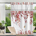 No Hook Shower Curtain and Liner Set, Red Eucalyptus Floral Shower Curtains for Bathroom, Bath Curtain Sets with Snap in Liner, Waterproof with See Through Top Window, 71x84 Inches