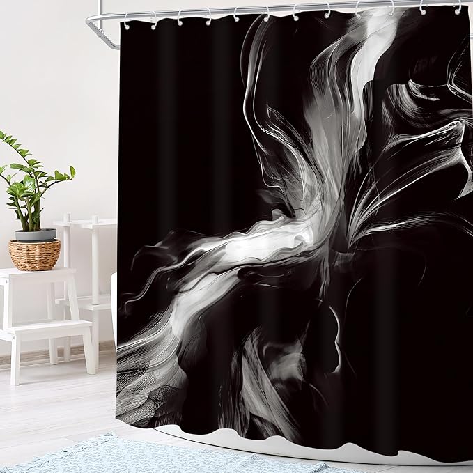 Cinbloo Abstract Black and White 72Wx72H Shower Curtain Modern Ombre Marble Ink Texture Minimalist Simple Unique Contemporary Bathroom Curtain Set Elegant Neutral Bath Bathroom Accessories Decor