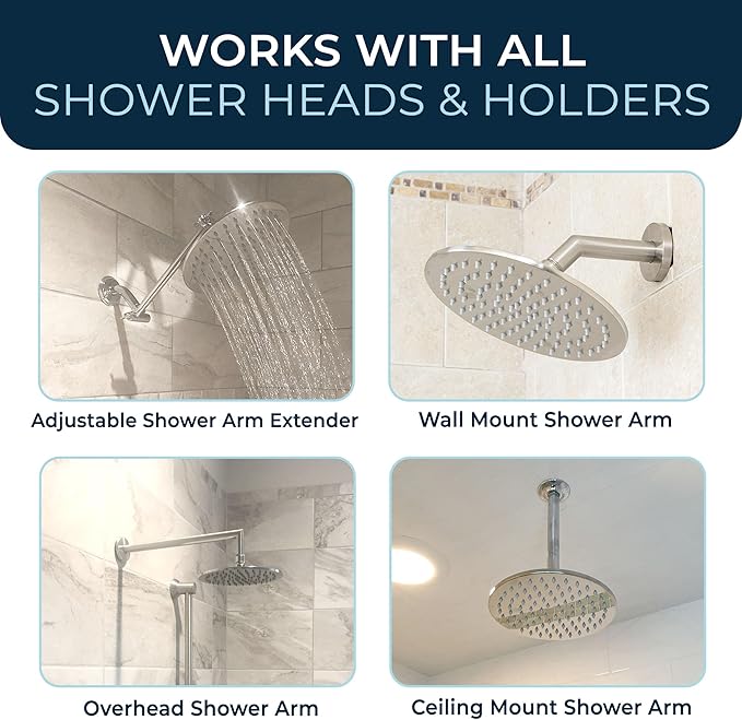 HammerHead Showers® Solid Metal 8 Inch Rainfall Shower Head – BRUSHED NICKEL - Shower Head Rainfall - 2.5 GPM High Flow Shower Head Optimized for Pressure – Large Round Rain Shower Heads