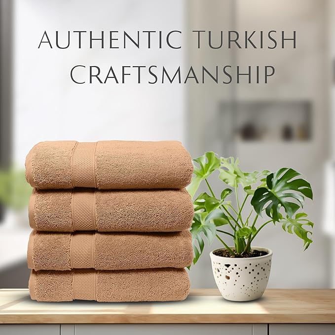 Maura Exquisite 4-Piece Turkish Bath Towel Set: Ultra-Soft, Thick, and Plush Towels for a Premium Hotel Experience in Timeless Classic Brown Elegance, Extra Large 30"x56"