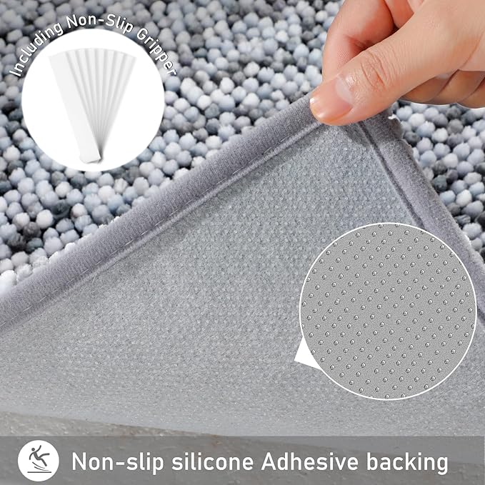 Yimobra Bath Mats for Bathroom Non Slip, 36x24, Extra Soft Chenille Bathroom Rugs, Luxury Fluffy Long Matts for Tub, Plush Shaggy Carpet, Water Absorb, Machine Washable, Light Grey & Dark Grey