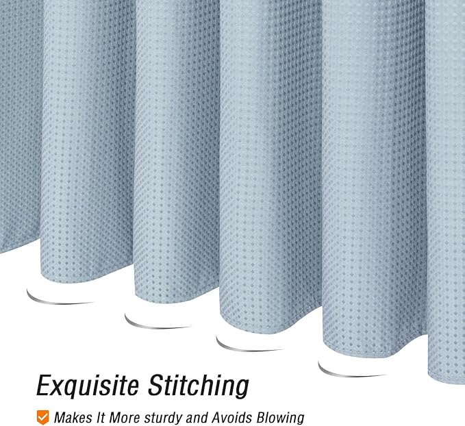 Gibelle Fog Blue Shower Curtain, Waffle Weave Textured Fabric Shower Curtain for Bathroom - Soft Cloth & Hotel Spa Luxury, Water Repellent, Machine Washable, 72X72, Fog Blue