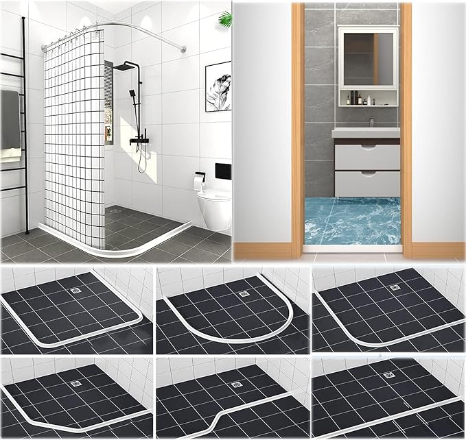 3.5" High Collapsible Shower Threshold Water Dam 98"Shower Water Splash Guard Shower Threshold Barrier Water Stopper To Keep Water In Shower Dry And Wet Bathroom