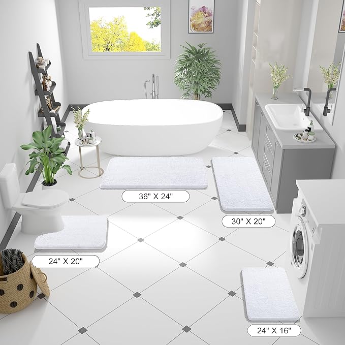OLANLY Bathroom Rugs 40x32, Extra Soft Absorbent Chenille Bath Rugs, Rubber Backing Quick Dry, Machine Washable Bath Mats for Bathroom Floor, Tub and Shower, Home Decor Accessories, White