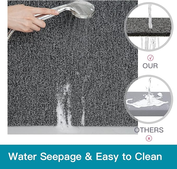 Shower Mat Non Slip,27 x 27 Inch Extra Large Bath Mat with Drain,Soft Square Loofah Shower Stall Mat Bathtub Mat for Bathroom,Without Suction Cups (Black White)