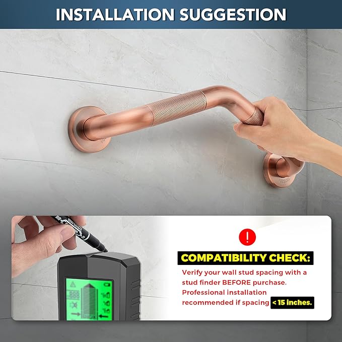Grab Bars for Bathtubs and Showers- 1-1/4 x 16 Angled Shower Grab Bar for Seniors Knurled Stainless Steel Handicap Grab Bars for Wall (Antique Copper, 2 Pack)