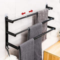 Black Adjustable Towel Bar for Bathroom Wall Mount17-30.7inch Adhesive Shower Towel Rack Stainless Steel Bath Towel Holders for Toilet Kitchen Double Towel Hanger (Black 3 Bar)